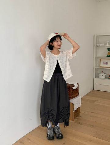 Urend Shirring Nylon Long Skirt